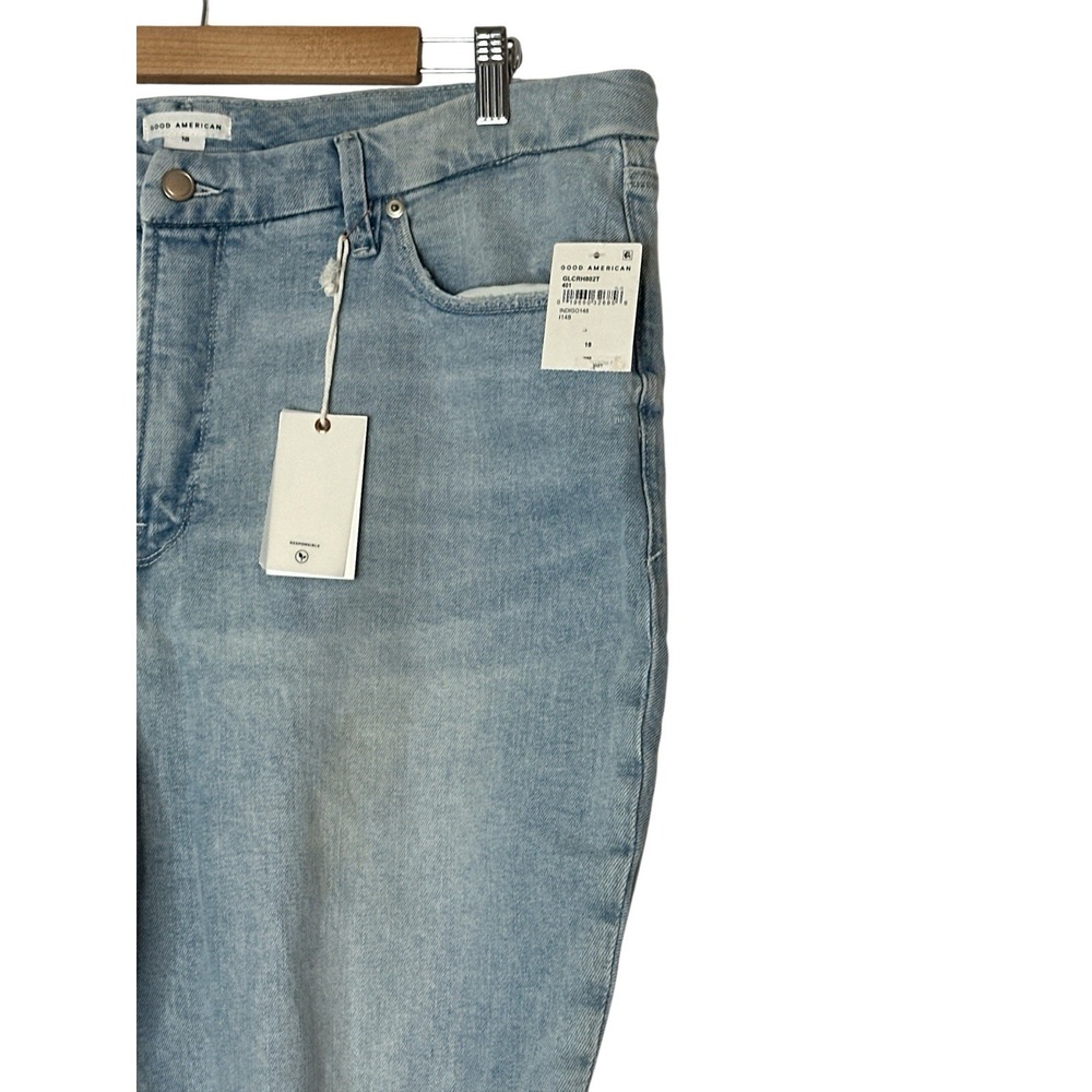 New Good American Jeans GOOD LEGS CROPPED Women's Size 18 Plus Blue Distressed - Picture 9 of 11